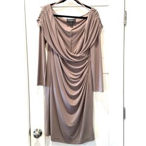 ST. John Couture Off the Shoulder Taupe Ruched Jersey Stretch Dress Size 12